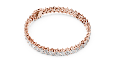 Diagonal Emerald Cut Moissanite Tennis Bracelet in rose 925 sterling silver, view 3