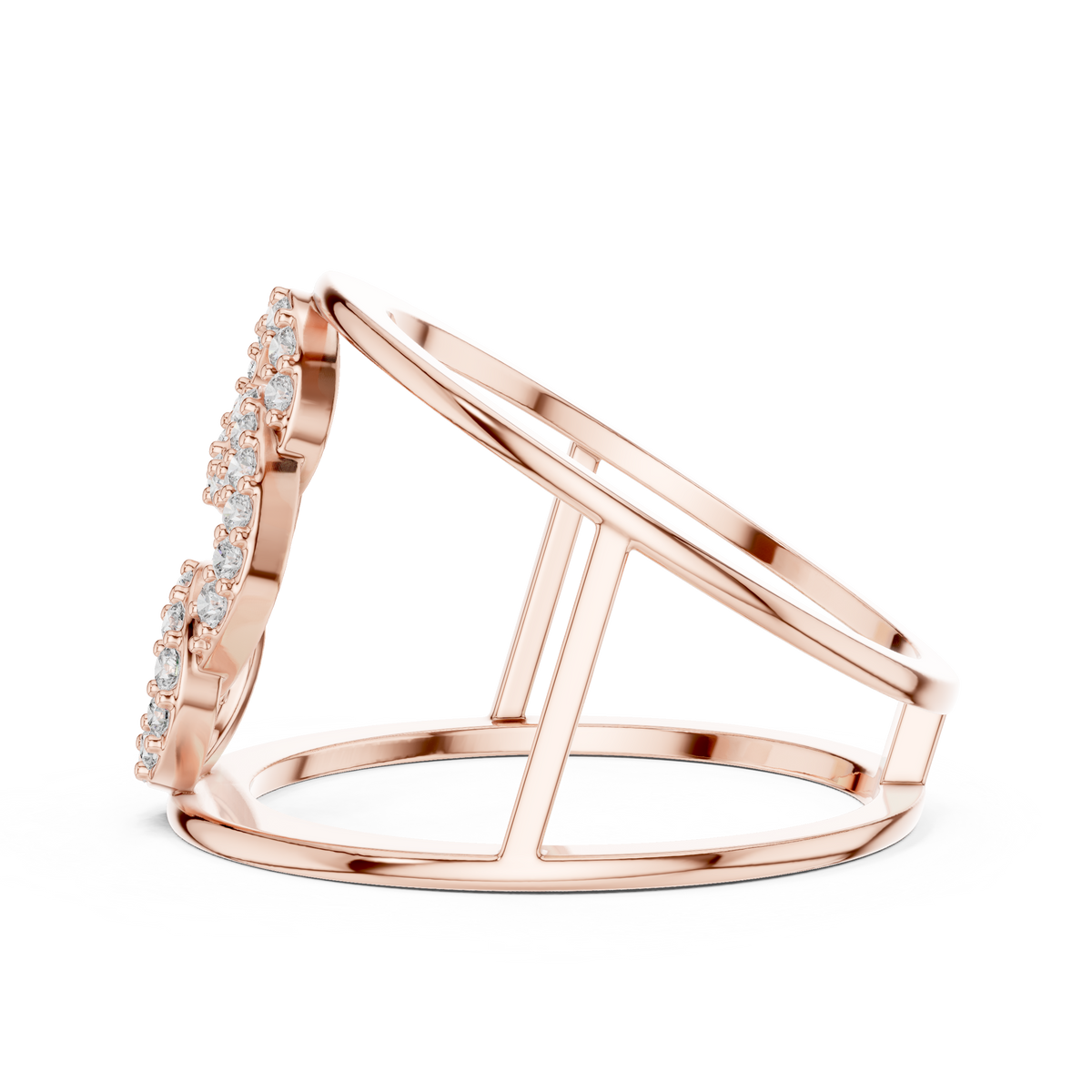 Interlocking Circles Cage Moissanite Ring in rose 925 sterling silver, view 3