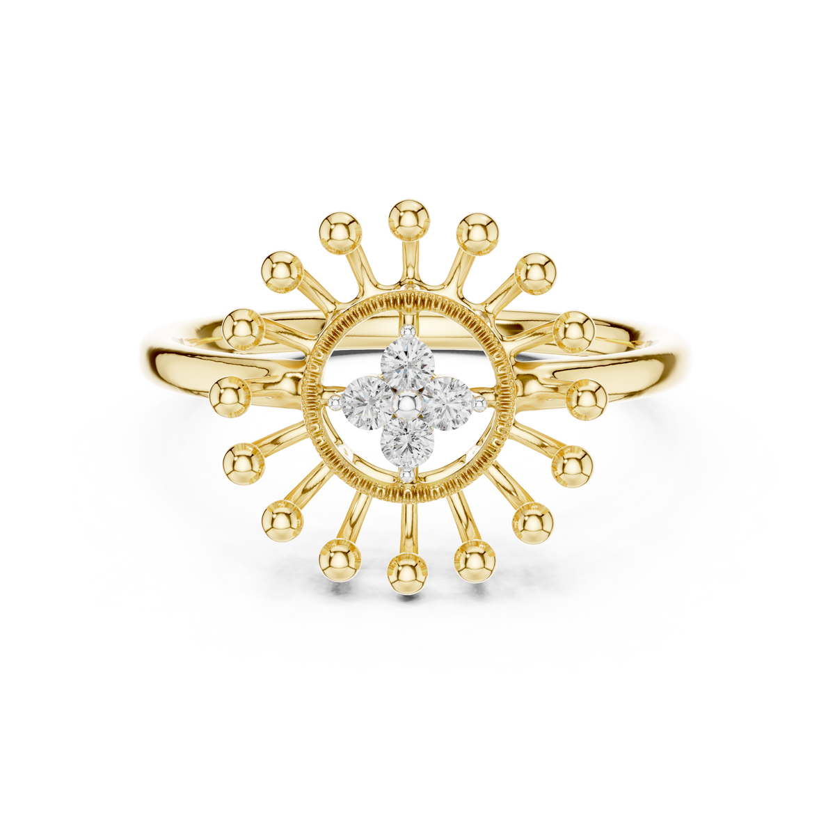 Sunburst Flower Moissanite Ring in yellow 925 sterling silver, view 4