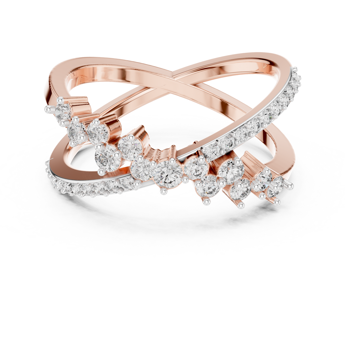 Crossover X Cluster Moissanite Ring in rose 925 sterling silver, view 4