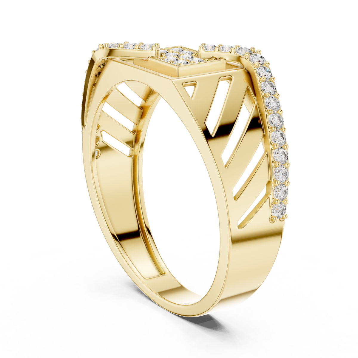 Men's Wide Openwork Square Cluster Moissanite Band in yellow 925 sterling silver, view 1