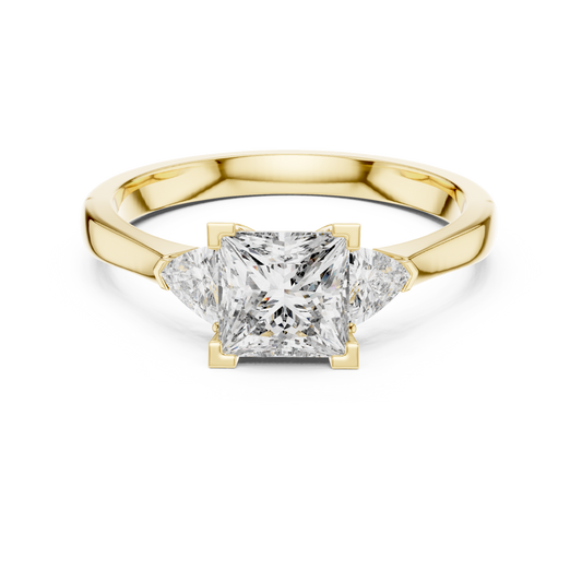 Princess Cut and Trillion Three Stone Moissanite Ring in yellow 925 sterling silver, view 4