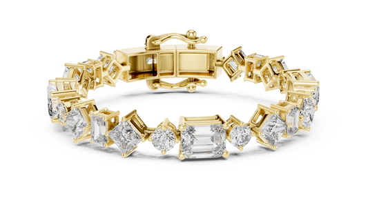 Mixed Shape Moissanite Station Link Bracelet in yellow 925 sterling silver, view 1