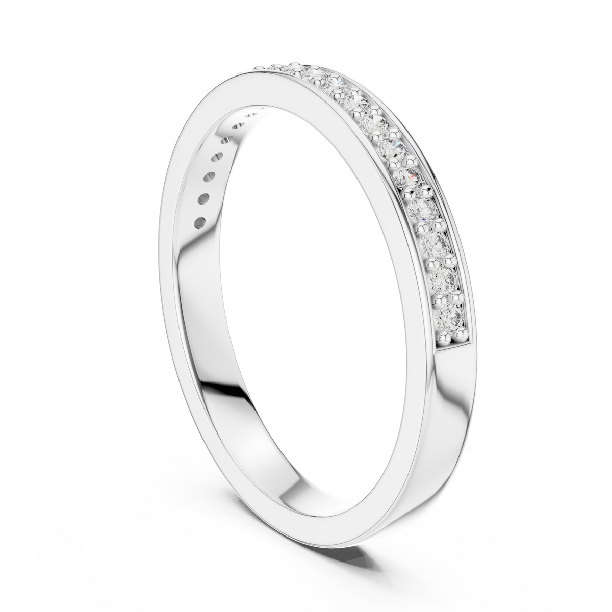 Pavé Moissanite Half Eternity Band in white 925 sterling silver, view 1