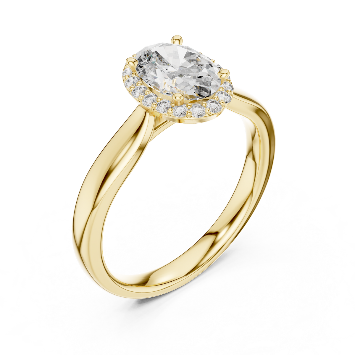 Oval Halo Moissanite Cathedral Ring in yellow 925 sterling silver, view 2