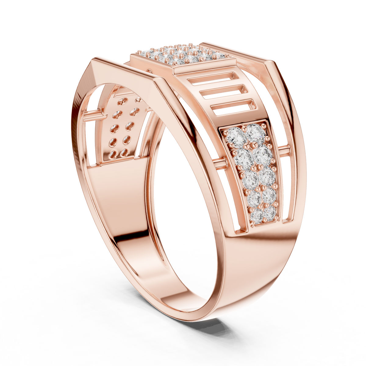 Men's Square Pavé Panel Cage Moissanite Band in rose 925 sterling silver, view 1