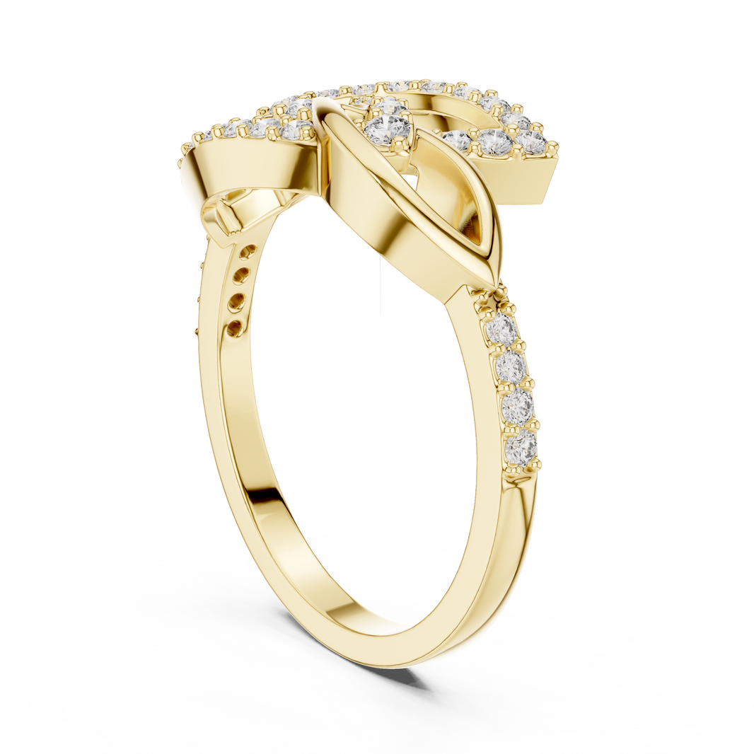 Interlaced Leaf Crossover Moissanite Ring in yellow 925 sterling silver, view 1