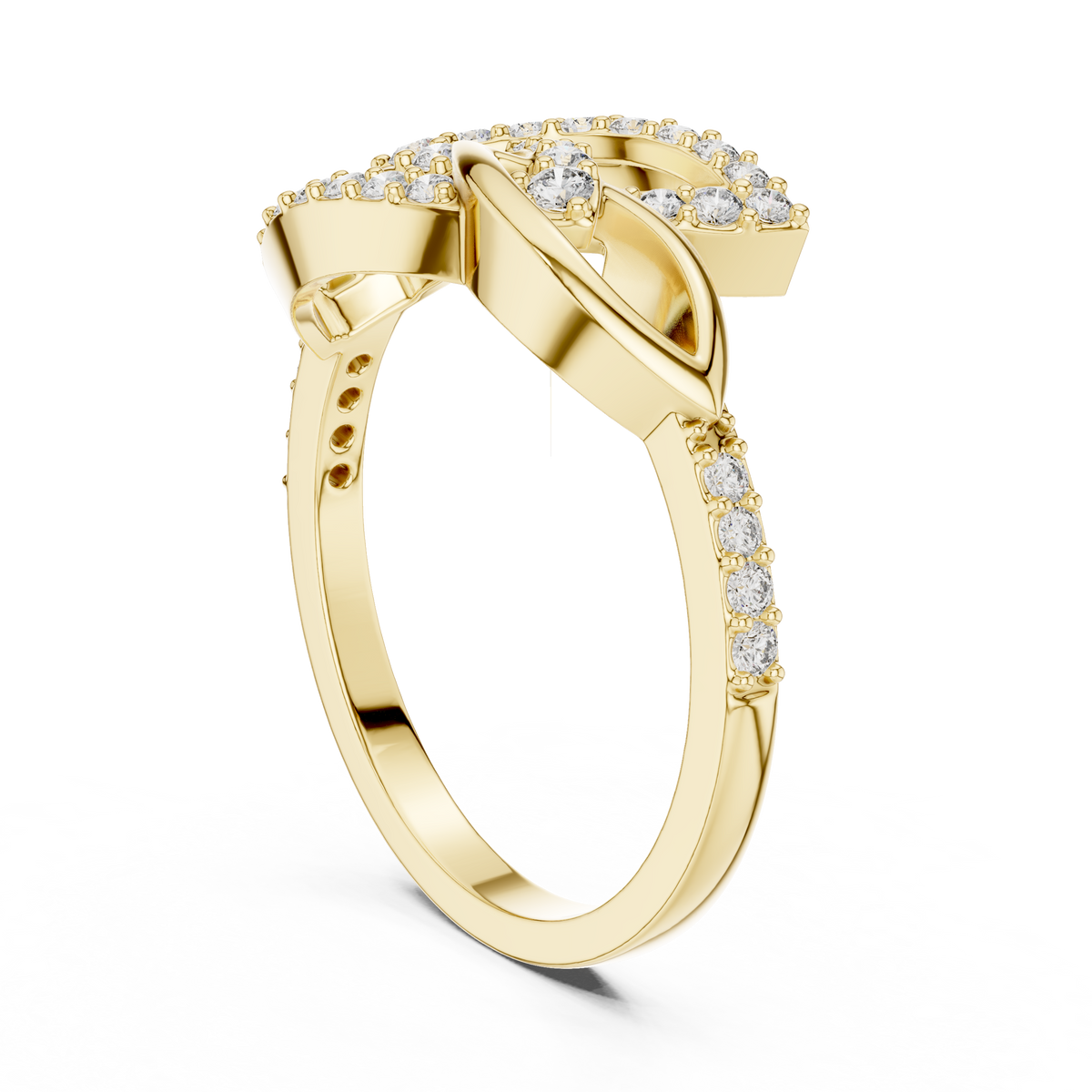 Interlaced Leaf Crossover Moissanite Ring in yellow 925 sterling silver, view 1