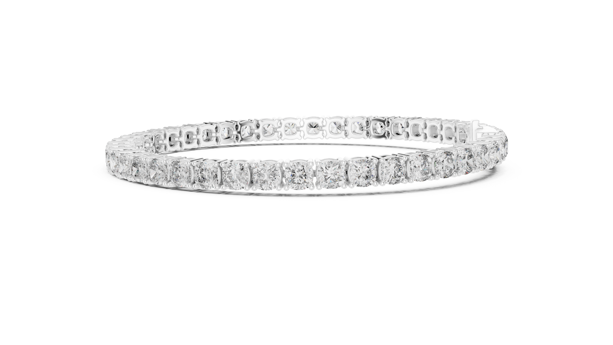 Square Cushion Cut Moissanite Tennis Bracelet in white 925 sterling silver, view 4