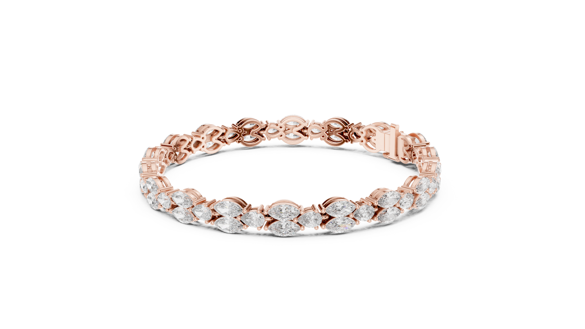 Marquise and Pear Moissanite Tennis Bracelet in rose 925 sterling silver, view 2