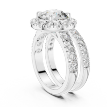 Round Halo Moissanite Double Band Ring in white 925 sterling silver, view 1