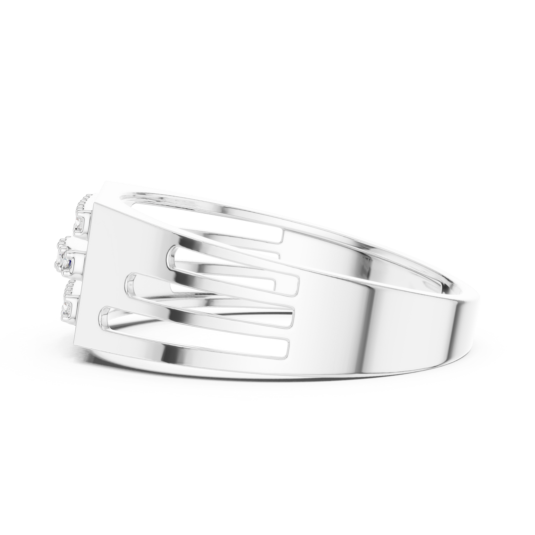 Three-Row Signet Moissanite Ring in white 925 sterling silver, view 3