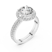 Round Halo Moissanite Engagement Ring with Pavé Band in white 925 sterling silver, view 2