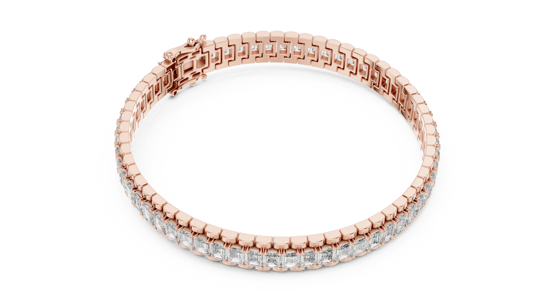 Emerald Cut Moissanite Link Tennis Bracelet in rose 925 sterling silver, view 3