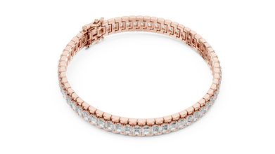 Emerald Cut Moissanite Link Tennis Bracelet in rose 925 sterling silver, view 3
