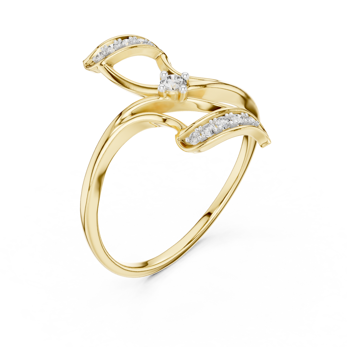 Pinwheel Bypass Moissanite Ring in yellow 925 sterling silver, view 2