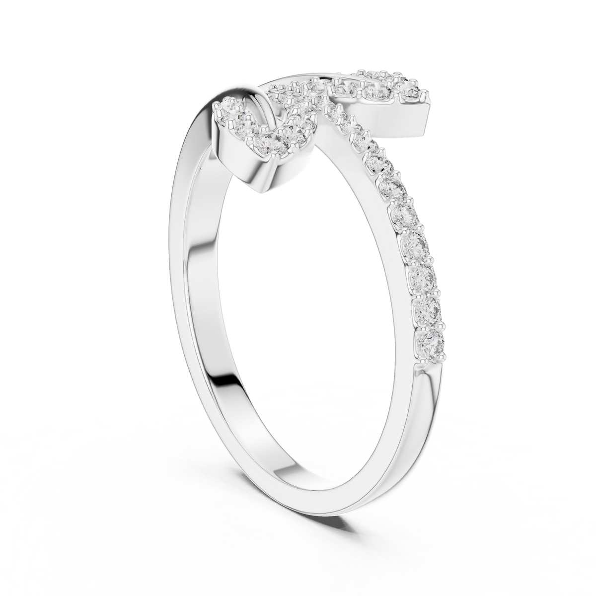 Bypass Twin Leaf Pavé Moissanite Ring in white 925 sterling silver, view 1