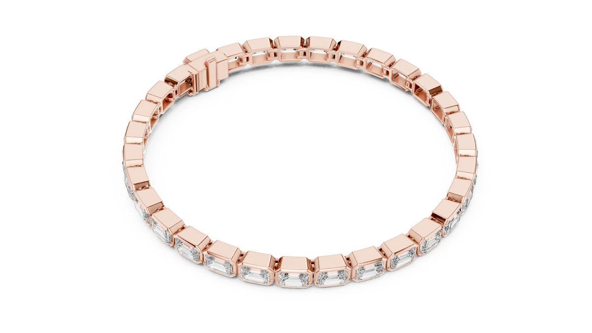Emerald Cut Bezel Moissanite Tennis Bracelet in rose 925 sterling silver, view 3