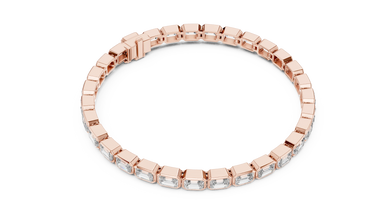 Emerald Cut Bezel Moissanite Tennis Bracelet in rose 925 sterling silver, view 3