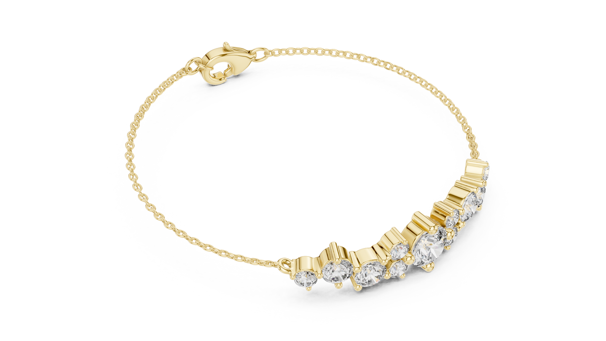 Graduated Round Moissanite Cluster Chain Bracelet in yellow 925 sterling silver, view 3