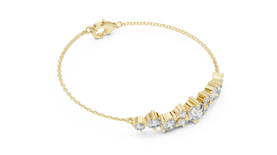 Graduated Round Moissanite Cluster Chain Bracelet in yellow 925 sterling silver, view 3