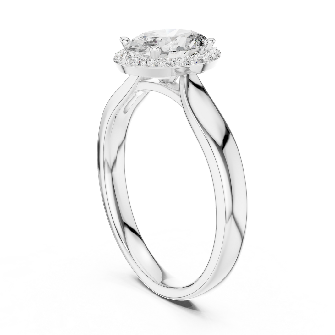 Oval Halo Moissanite Cathedral Ring in white 925 sterling silver, view 1