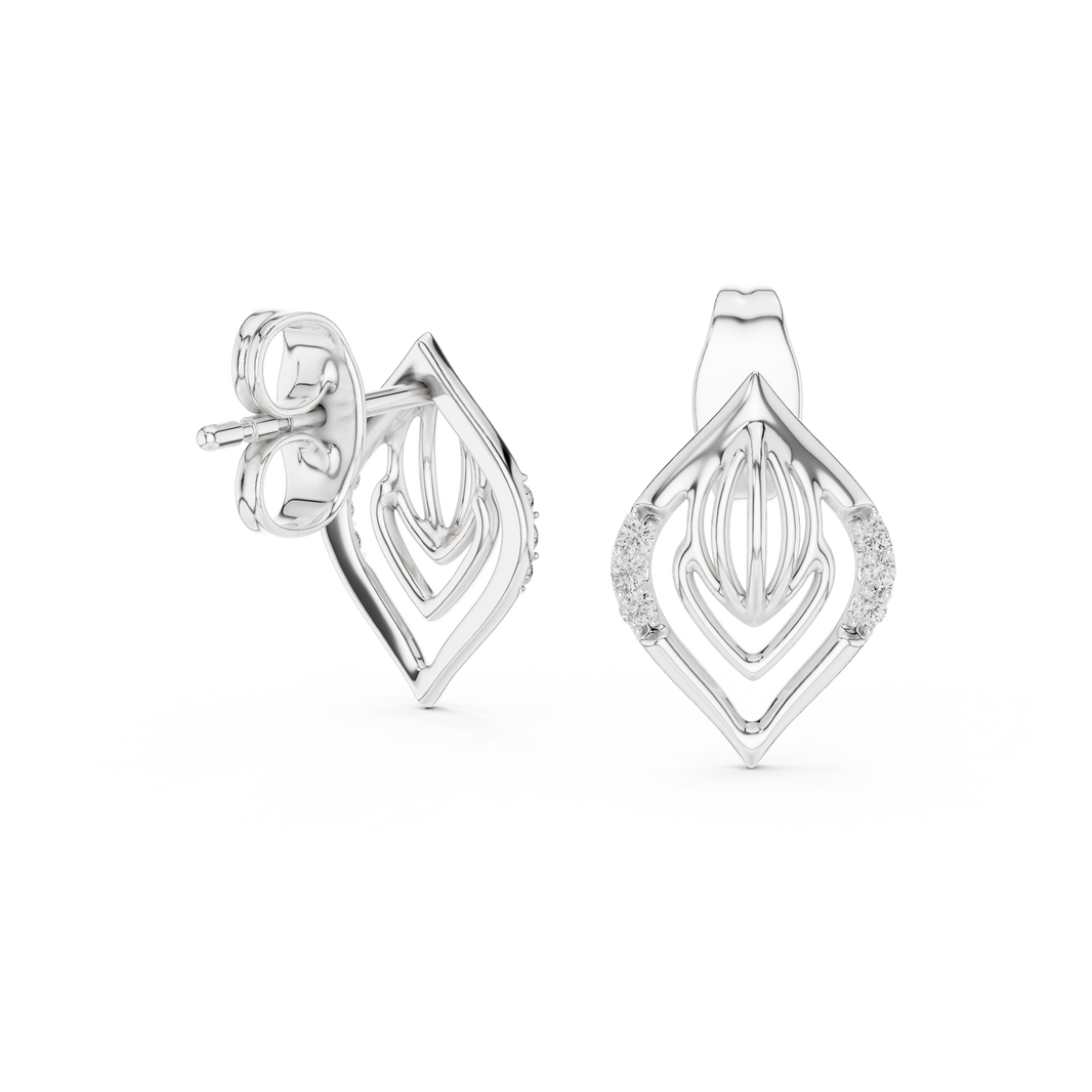 Moissanite Open Leaf Stud Earrings in white 925 sterling silver, view 1