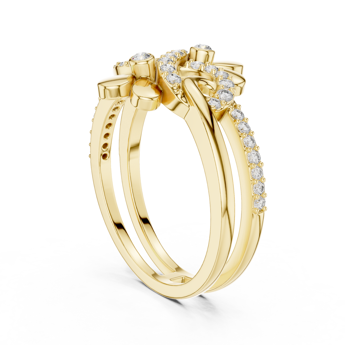 Double Flower Infinity Swirl Moissanite Ring in yellow 925 sterling silver, view 1