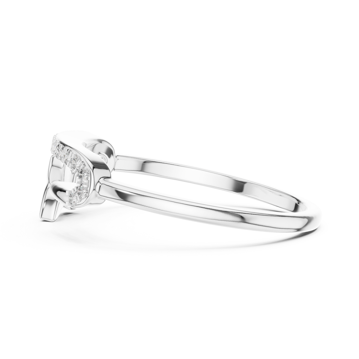 Pavé Bar Moissanite Ring with Clover Accent in white 925 sterling silver, view 3