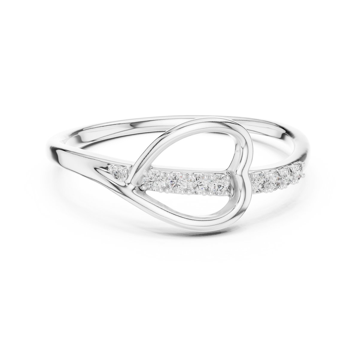 Sideways Open Heart Moissanite Ring in white 925 sterling silver, view 4