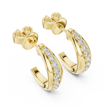 Moissanite graduated pave half hoop earrings in yellow 925 sterling silver, view 2
