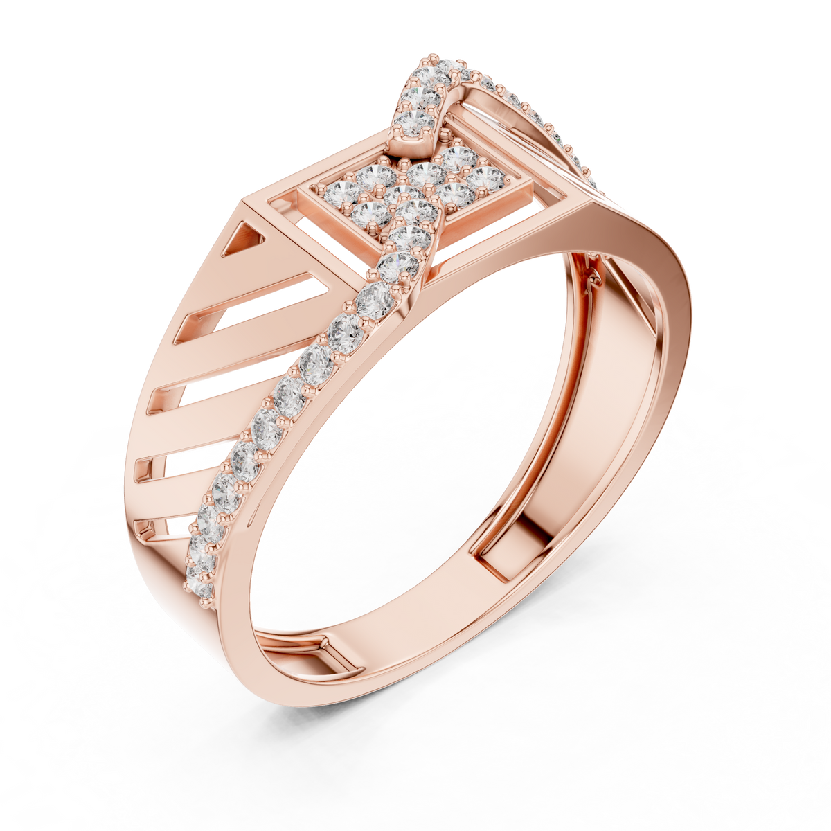 Men's Wide Openwork Square Cluster Moissanite Band in rose 925 sterling silver, view 2
