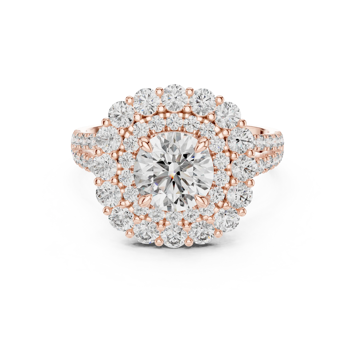Round Cluster Halo Moissanite Engagement Ring in rose 925 sterling silver, view 4
