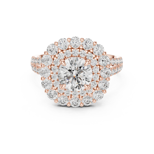 Round Cluster Halo Moissanite Engagement Ring in rose 925 sterling silver, view 4
