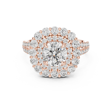 Round Cluster Halo Moissanite Engagement Ring in rose 925 sterling silver, view 4