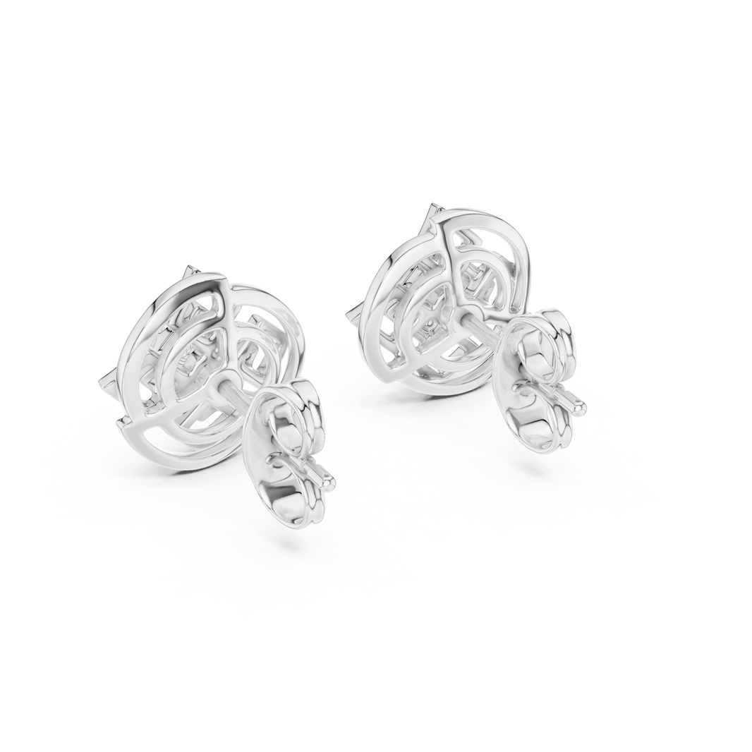 Moissanite Knot Halo Stud Earrings in white 925 sterling silver, view 3