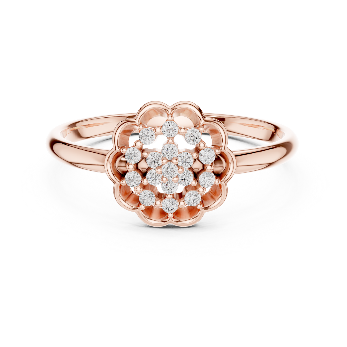 Scalloped Flower Pavé Moissanite Ring in rose 925 sterling silver, view 4