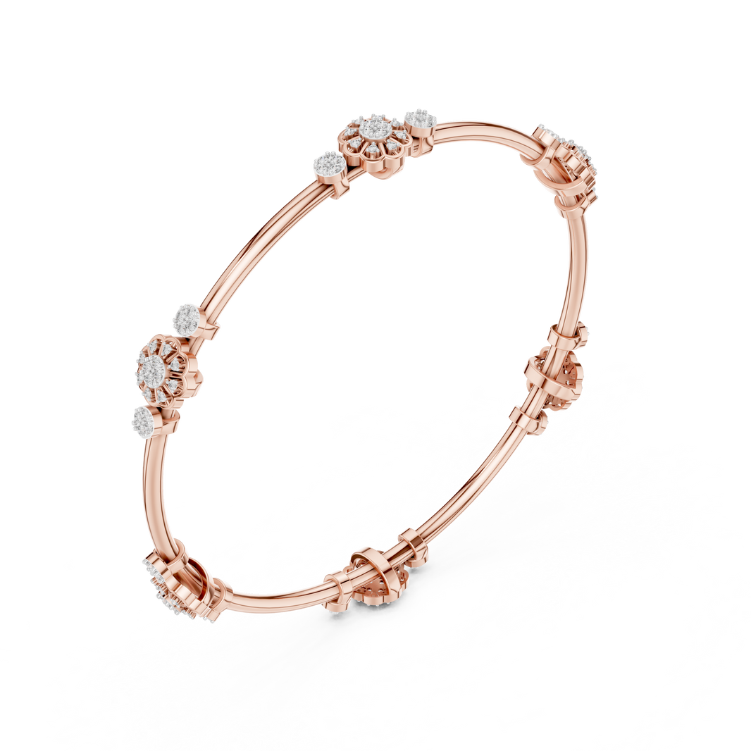 Flower Cluster Moissanite Bangle in rose 925 sterling silver, view 2