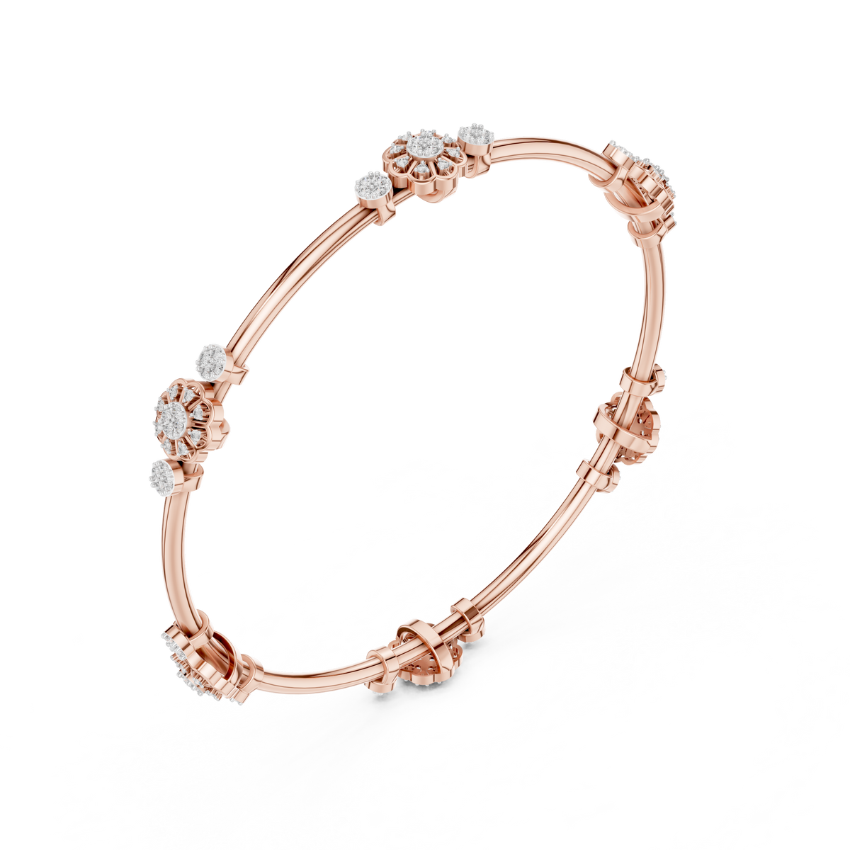 Flower Cluster Moissanite Bangle in rose 925 sterling silver, view 2