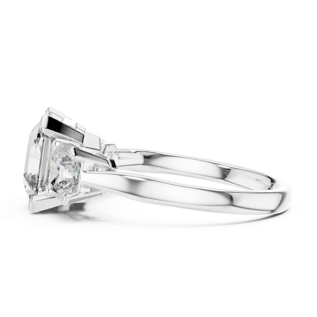 Asscher Cut Three Stone Moissanite Statement Ring in white 925 sterling silver, view 3