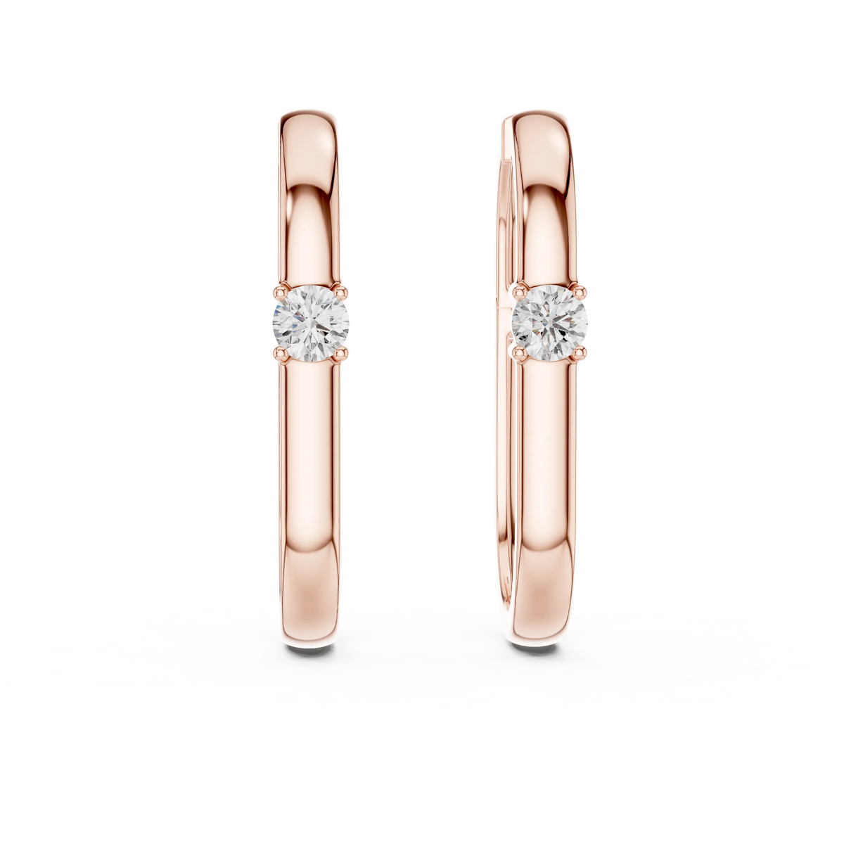 Moissanite solitaire oval hoop earrings in rose 925 sterling silver, view 4