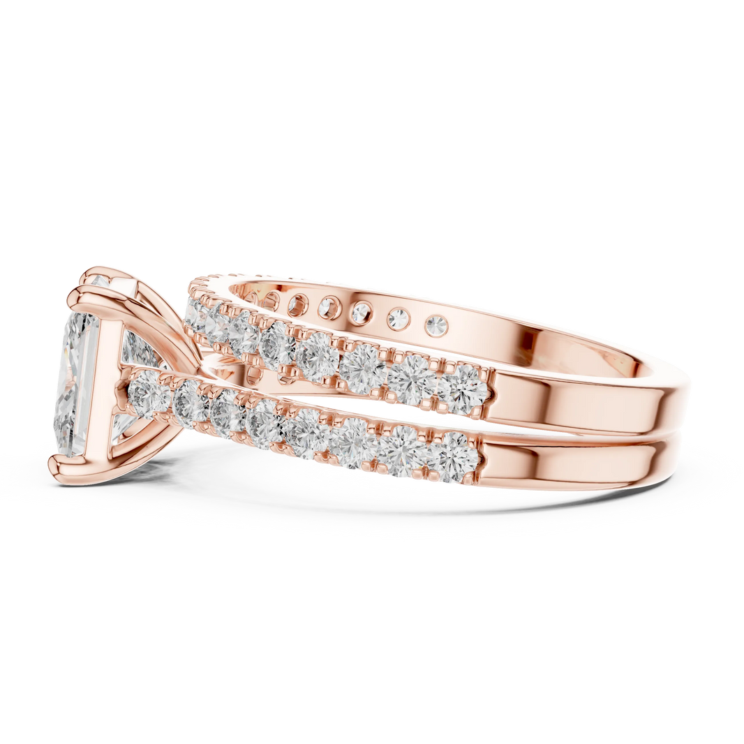 Princess Cut Moissanite Double Pavé Band Ring in rose 925 sterling silver, view 3