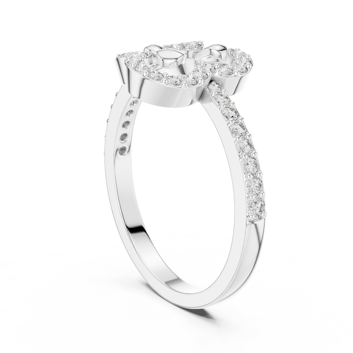 Pavé Clover Outline Moissanite Ring in white 925 sterling silver, view 1