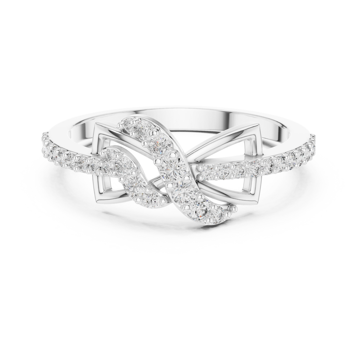 Infinity Bow Pavé Moissanite Ring in white 925 sterling silver, view 4