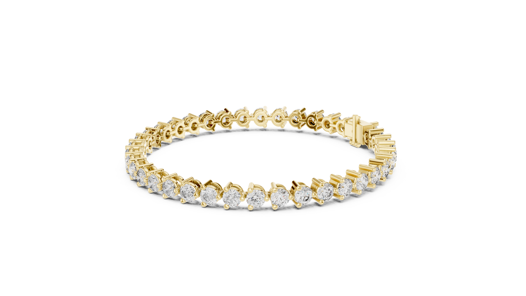 Three Prong Round Moissanite Tennis Bracelet in yellow 925 sterling silver, view 2