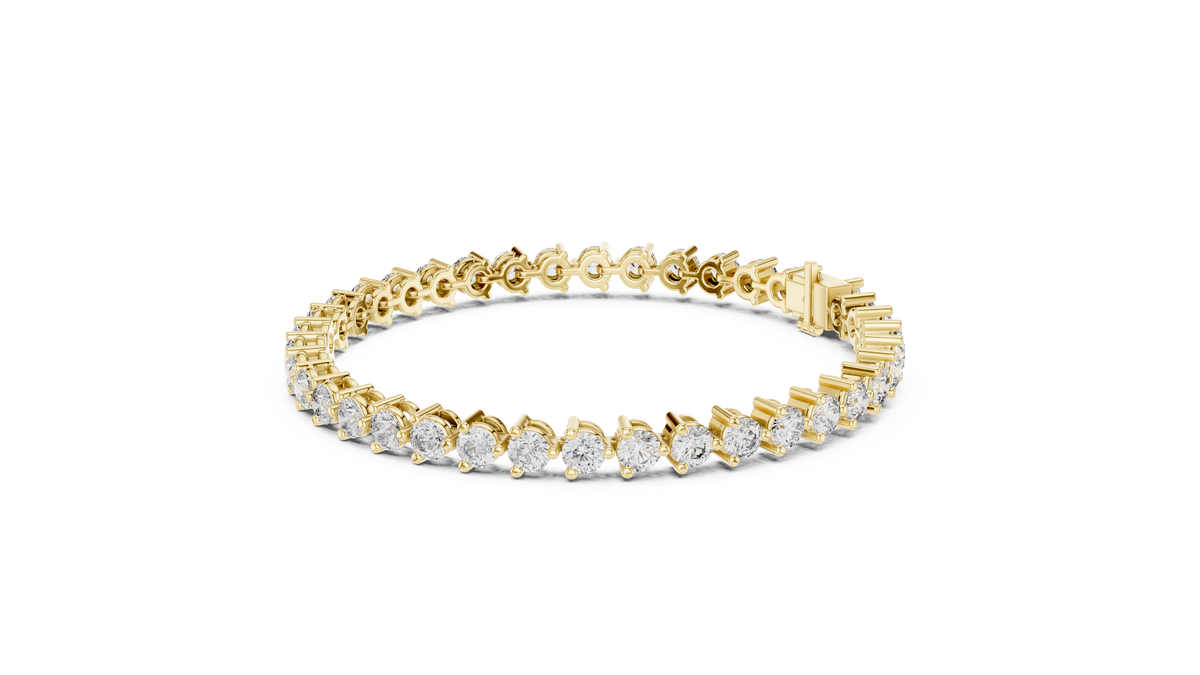 Three Prong Round Moissanite Tennis Bracelet in yellow 925 sterling silver, view 2