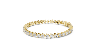 Three Prong Round Moissanite Tennis Bracelet in yellow 925 sterling silver, view 2
