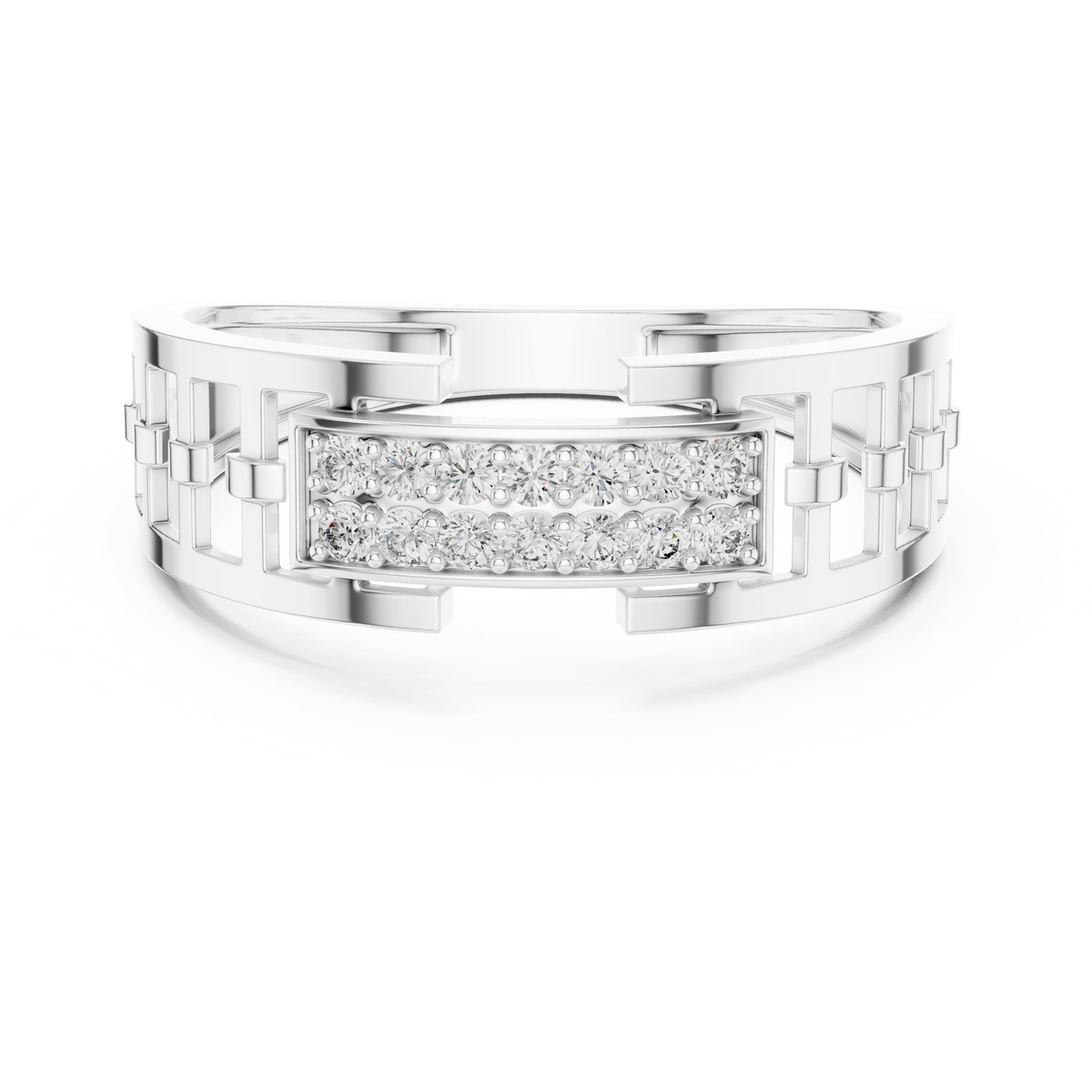 Men's Double-Row Pavé Plaque Openwork Moissanite Band in white 925 sterling silver, view 4
