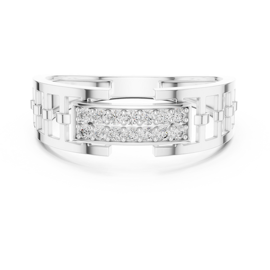 Men's Double-Row Pavé Plaque Openwork Moissanite Band in white 925 sterling silver, view 4