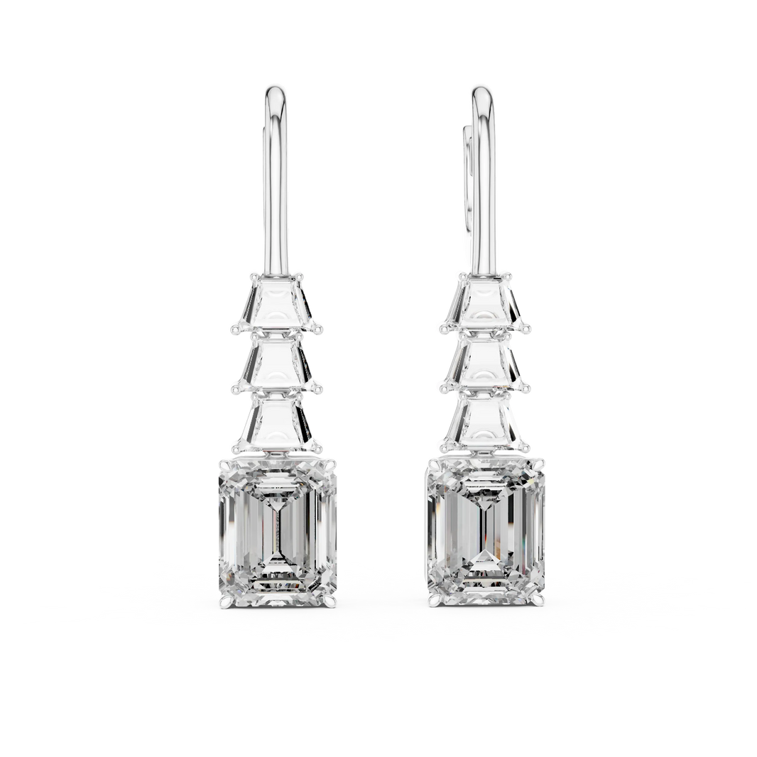 Emerald cut moissanite drop earrings in white 925 sterling silver, view 4